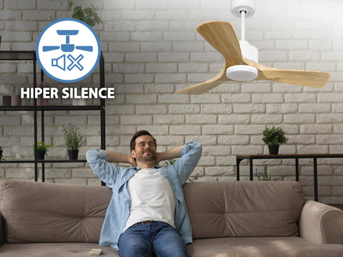 Ventilador de techo Reversible Termostato Dimable Wifi Motor DC Techos Inclinados Mando a Distancia Luz tres tonos Hypersilence Memoria 2