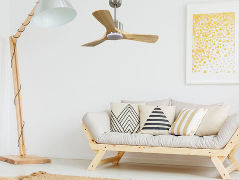 Ventilador de techo Reversible Termostato Dimable Wifi Motor DC Techos Inclinados Mando a Distancia Luz tres tonos Hypersilence Memoria 7