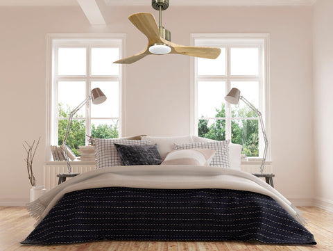 Ventilador de techo Reversible Termostato Dimable Wifi Motor DC Techos Inclinados Mando a Distancia Luz tres tonos Hypersilence Memoria 7