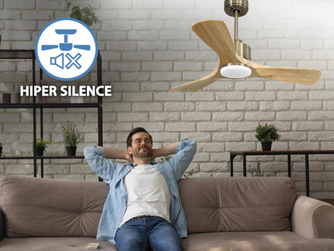Ventilador de techo Reversible Termostato Dimable Wifi Motor DC Techos Inclinados Mando a Distancia Luz tres tonos Hypersilence Memoria 2