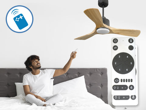 Ventilador de techo Reversible Termostato Dimable Wifi Motor DC Techos Inclinados Mando a Distancia Luz tres tonos Hypersilence Memoria 2