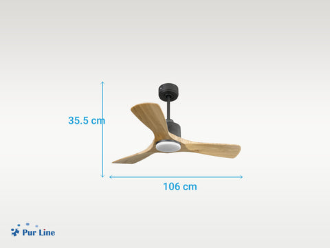 Ventilador de techo Reversible Termostato Dimable Wifi Motor DC Techos Inclinados Mando a Distancia Luz tres tonos Hypersilence Memoria 6