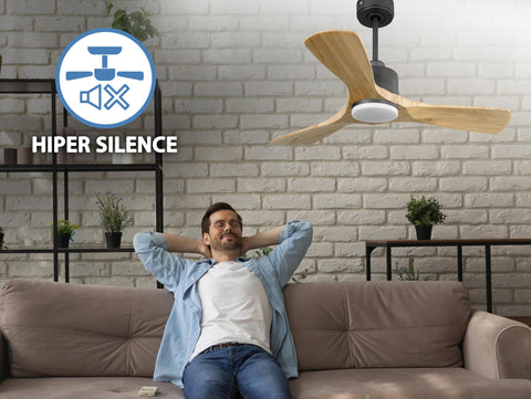 Ventilador de techo Reversible Termostato Dimable Wifi Motor DC Techos Inclinados Mando a Distancia Luz tres tonos Hypersilence Memoria 3