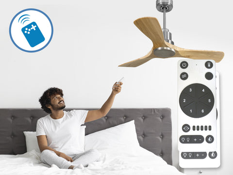 Ventilador de techo Reversible Termostato Wifi Motor DC Techos Inclinados Mando a Distancia Hypersilence Memoria 4