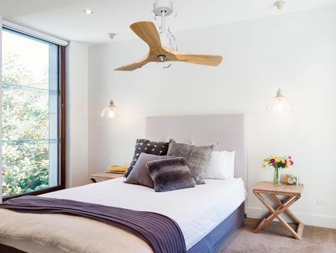 Ventilador de techo Reversible Termostato Dimable Wifi Motor DC Techos Inclinados Mando a Distancia Luz tres tonos Hypersilence Memoria 2