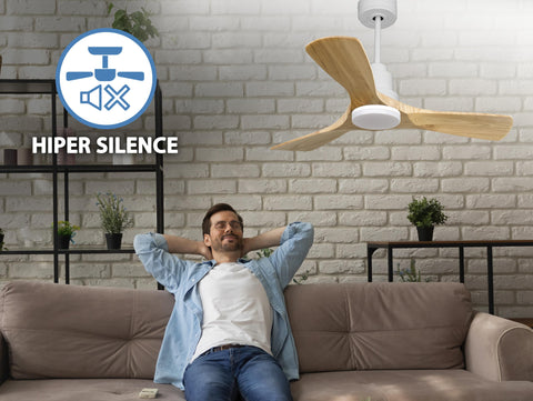 Ventilador de techo Reversible Termostato Dimable Wifi Motor DC Techos Inclinados Mando a Distancia Luz tres tonos Hypersilence Memoria 7