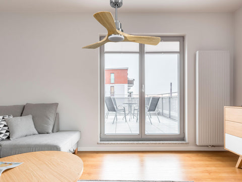 Ventilador de techo Reversible Termostato Dimable Wifi Motor DC Techos Inclinados Mando a Distancia Luz tres tonos Hypersilence Memoria 5