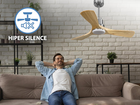 Ventilador de techo Reversible Termostato Dimable Wifi Motor DC Techos Inclinados Mando a Distancia Luz tres tonos Hypersilence Memoria 6