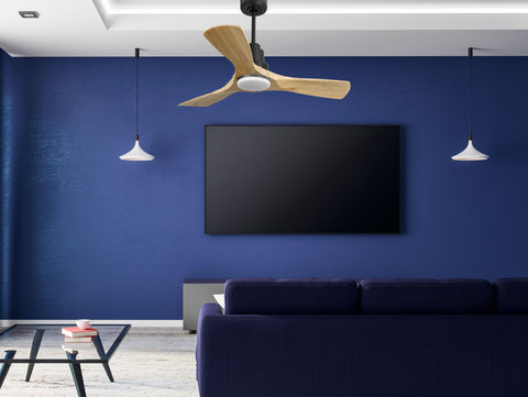 Ventilador de techo Reversible Termostato Dimable Wifi Motor DC Techos Inclinados Mando a Distancia Luz tres tonos Hypersilence Memoria 6