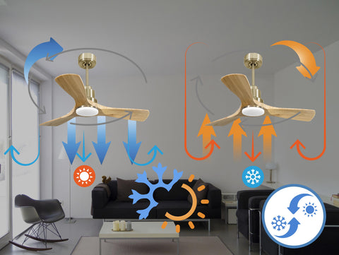 Ventilador de techo Reversible Termostato Dimable Wifi Motor DC Techos Inclinados Mando a Distancia Luz tres tonos Hypersilence Memoria 5