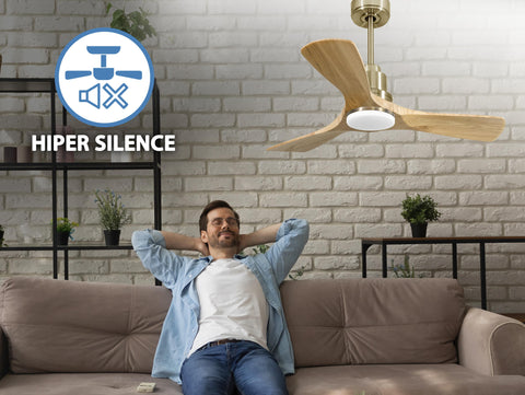 Ventilador de techo Reversible Termostato Dimable Wifi Motor DC Techos Inclinados Mando a Distancia Luz tres tonos Hypersilence Memoria 6