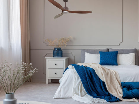 Ventilador de techo Reversible Termostato Dimable Wifi Motor DC Techos Inclinados Mando a Distancia Luz tres tonos Hypersilence Memoria 5