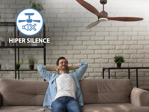 Ventilador de techo Reversible Termostato Dimable Wifi Motor DC Techos Inclinados Mando a Distancia Luz tres tonos Hypersilence Memoria 3