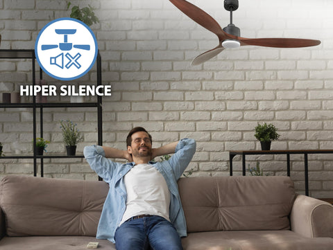 Ventilador de techo Reversible Termostato Dimable Wifi Motor DC Techos Inclinados Mando a Distancia Luz tres tonos Hypersilence Memoria 3