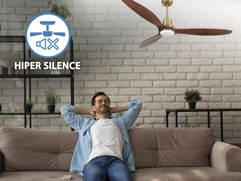 Ventilador de techo Reversible Termostato Dimable Wifi Motor DC Techos Inclinados Mando a Distancia Luz tres tonos Hypersilence Memoria 6