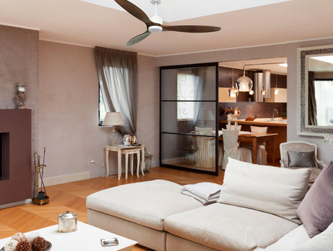 Ventilador de techo Reversible Termostato Dimable Wifi Motor DC Techos Inclinados Mando a Distancia Luz tres tonos Hypersilence Memoria 7