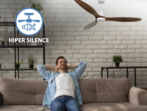 Ventilador de techo Reversible Termostato Dimable Wifi Motor DC Techos Inclinados Mando a Distancia Luz tres tonos Hypersilence Memoria 6