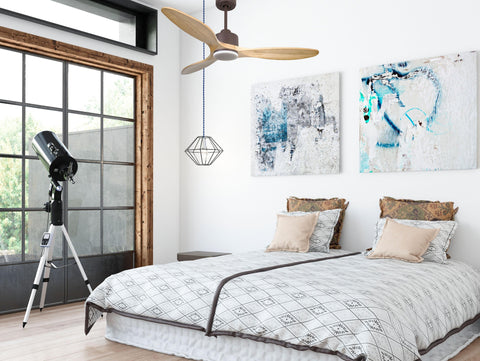 Ventilador de techo Reversible Termostato Dimable Wifi Motor DC Techos Inclinados Mando a Distancia Luz tres tonos Hypersilence Memoria 3