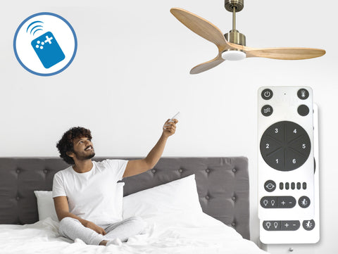 Ventilador de techo Reversible Termostato Dimable Wifi Motor DC Techos Inclinados Mando a Distancia Luz tres tonos Hypersilence Memoria 2
