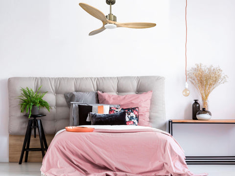 Ventilador de techo Reversible Termostato Dimable Wifi Motor DC Techos Inclinados Mando a Distancia Luz tres tonos Hypersilence Memoria 5