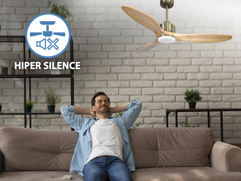 Ventilador de techo Reversible Termostato Dimable Wifi Motor DC Techos Inclinados Mando a Distancia Luz tres tonos Hypersilence Memoria 4