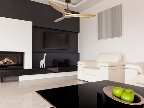 Ventilador de techo Reversible Termostato Dimable Wifi Motor DC Techos Inclinados Mando a Distancia Luz tres tonos Hypersilence Memoria 7