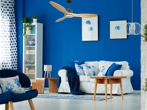 Ventilador de techo Reversible Termostato Dimable Wifi Motor DC Techos Inclinados Mando a Distancia Luz tres tonos Hypersilence Memoria 4