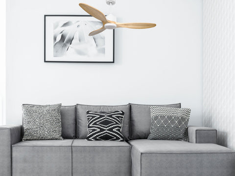 Ventilador de techo Reversible Termostato Dimable Wifi Motor DC Techos Inclinados Mando a Distancia Luz tres tonos Hypersilence Memoria 4