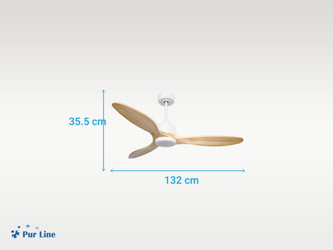 Ventilador de techo Reversible Termostato Dimable Wifi Motor DC Techos Inclinados Mando a Distancia Luz tres tonos Hypersilence Memoria 6