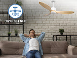 Ventilador de techo Reversible Termostato Dimable Wifi Motor DC Techos Inclinados Mando a Distancia Luz tres tonos Hypersilence Memoria 3