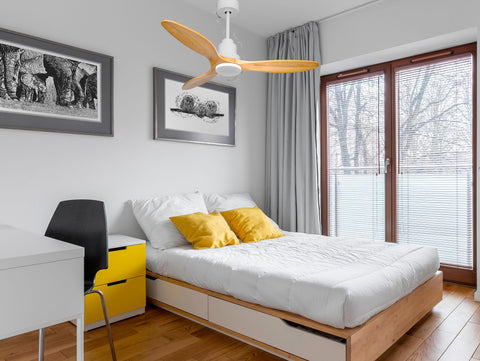 Ventilador de techo Reversible Termostato Vendible Pais Wifi Motor DC Techos Inclinados Mando a Distancia Hypersilence Memoria 2