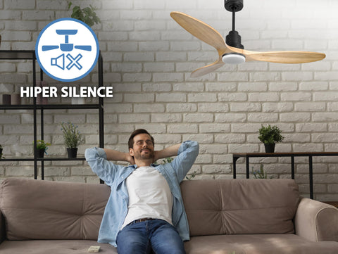 Ventilador de techo Reversible Termostato Dimable Wifi Motor DC Techos Inclinados Mando a Distancia Luz tres tonos Hypersilence Memoria 7