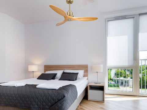 Ventilador de techo Reversible Termostato Dimable Wifi Motor DC Techos Inclinados Mando a Distancia Luz tres tonos Hypersilence Memoria 2