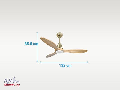 Ventilador de techo Reversible Termostato Dimable Wifi Motor DC Techos Inclinados Mando a Distancia Luz tres tonos Hypersilence Memoria 7