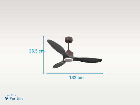 Ventilador de techo Reversible Termostato Dimable Wifi Motor DC Techos Inclinados Mando a Distancia Luz tres tonos Hypersilence Memoria 6