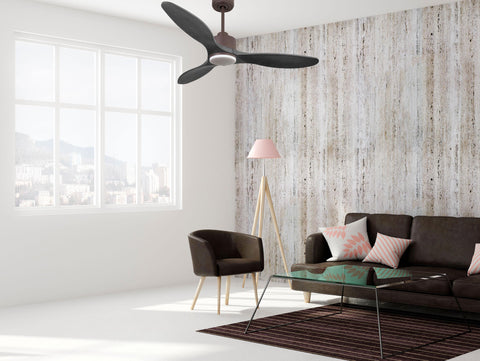 Ventilador de techo Reversible Termostato Dimable Wifi Motor DC Techos Inclinados Mando a Distancia Luz tres tonos Hypersilence Memoria 7