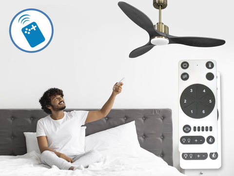 Ventilador de techo Reversible Termostato Dimable Wifi Motor DC Techos Inclinados Mando a Distancia Luz tres tonos Hypersilence Memoria 2