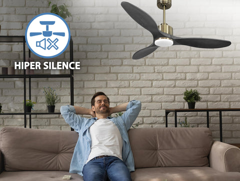 Ventilador de techo Reversible Termostato Dimable Wifi Motor DC Techos Inclinados Mando a Distancia Luz tres tonos Hypersilence Memoria 6