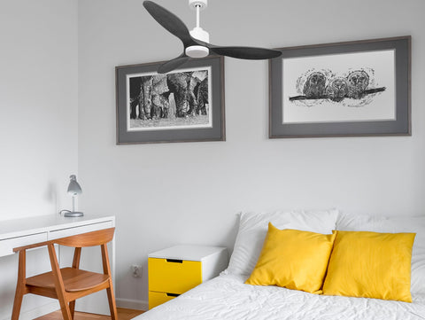 Ventilador de techo Reversible Termostato Dimable Wifi Motor DC Techos Inclinados Mando a Distancia Luz tres tonos Hypersilence Memoria 7