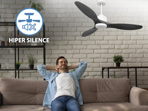 Ventilador de techo Reversible Termostato Dimable Wifi Motor DC Techos Inclinados Mando a Distancia Luz tres tonos Hypersilence Memoria 2