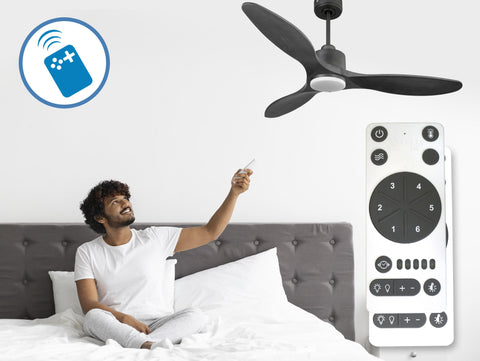 Ventilador de techo Reversible Termostato Dimable Wifi Motor DC Techos Inclinados Mando a Distancia Luz tres tonos Hypersilence Memoria 2