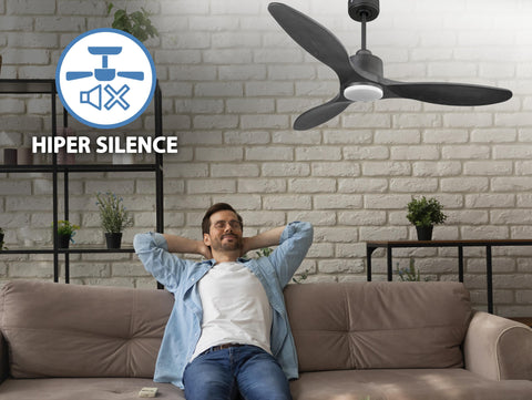 Ventilador de techo Reversible Termostato Dimable Wifi Motor DC Techos Inclinados Mando a Distancia Luz tres tonos Hypersilence Memoria 3
