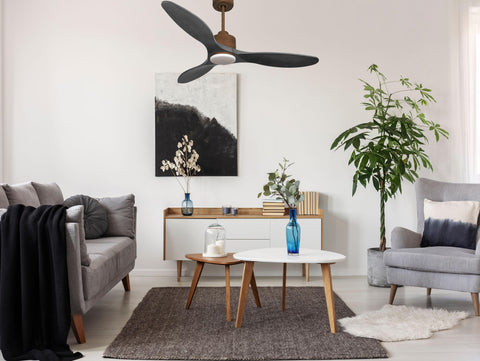 Ventilador de techo Reversible Termostato Dimable Wifi Motor DC Techos Inclinados Mando a Distancia Luz tres tonos Hypersilence Memoria 7