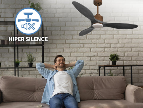 Ventilador de techo Reversible Termostato Dimable Wifi Motor DC Techos Inclinados Mando a Distancia Luz tres tonos Hypersilence Memoria 2