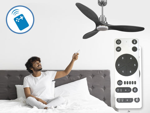 Ventilador de techo Reversible Termostato Dimable Wifi Motor DC Techos Inclinados Mando a Distancia Luz tres tonos Hypersilence Memoria 5