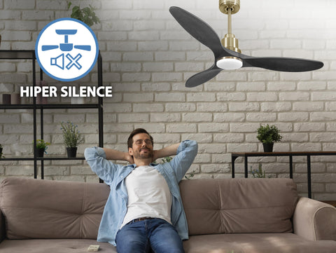 Ventilador de techo Reversible Termostato Dimable Wifi Motor DC Techos Inclinados Mando a Distancia Luz tres tonos Hypersilence Memoria 6