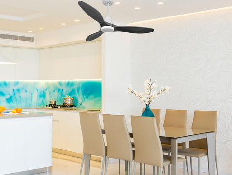 Ventilador de techo Reversible Termostato Dimable Wifi Motor DC Techos Inclinados Mando a Distancia Luz tres tonos Hypersilence Memoria 6