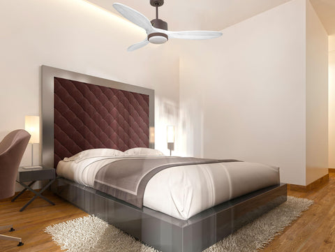 Ventilador de techo Reversible Termostato Dimable Wifi Motor DC Techos Inclinados Mando a Distancia Luz tres tonos Hypersilence Memoria