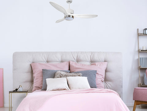 Ventilador de techo Modo Invierno/Verano Termostato Dimable Wifi Motor DC Techos Inclinados Mando a Distancia Luz tres tonos Hypersilence Memoria