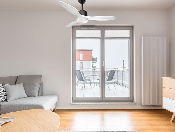 Ventilador de techo Modo Invierno/Verano Termostato Dimable Wifi Motor DC Techos Inclinados Mando a Distancia Luz tres tonos Hypersilence Memoria